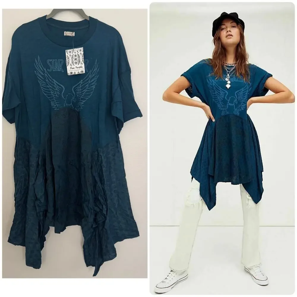 Free People Jerry Lounge T-shirt Dress in Dark Blue